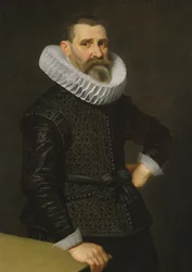 Porträt eines Gentlemans in schwarzer Tunika und Halskrause